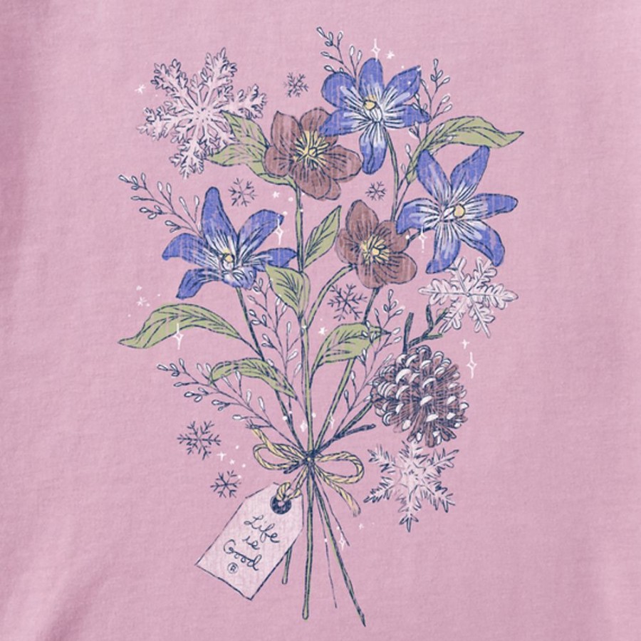 Women Life is Good Graphic Tees | Women'S Dreamy Winter Flower Bouquet Short Sleeve Tee Violet Purple