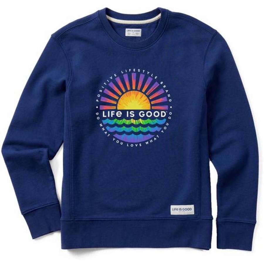 Women Life is Good Sweatshirts & Hoodies | Women'S Tie Dye Sunset Burst Simply True Fleece Crew Darkest Blue