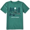 Kids Life is Good Graphic Tees | Kids Bernese Hiking Through The Woods Crusher Tee Spruce Green