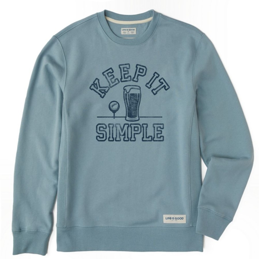 Men Life is Good Sweatshirts & Hoodies | Men'S Athletic Beer Golf Simple Simply True Fleece Crew Smoky Blue