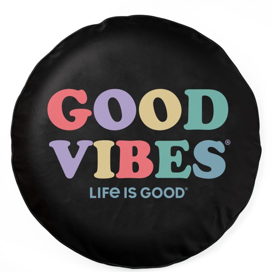 Home Life is Good Life Is Good: The Book | Good Vibes Tire Cover Jet Black