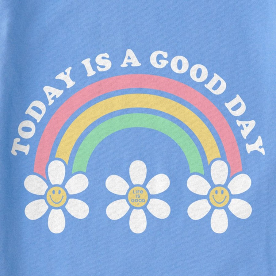 Women Life is Good Boxy Tees | Women'S Clean Today Is A Good Day Daisy Rainbow Boxy Crusher Tee Cornflower Blue