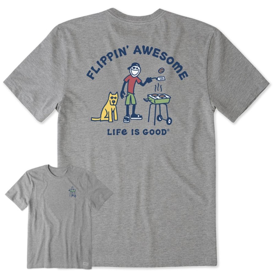 Men Life is Good Graphic Tees | Men'S Flippin' Awesome Crusher Tee Heather Gray