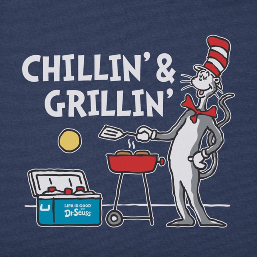 Men Life is Good Graphic Tees | Men'S Cat In The Hat Chillin Grillin Crusher Tee Darkest Blue