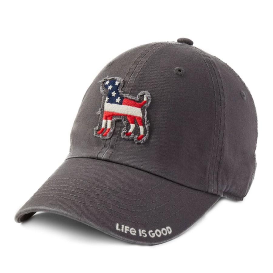 Women Life is Good Hats | Americana Dog Tattered Chill Cap Slate Gray