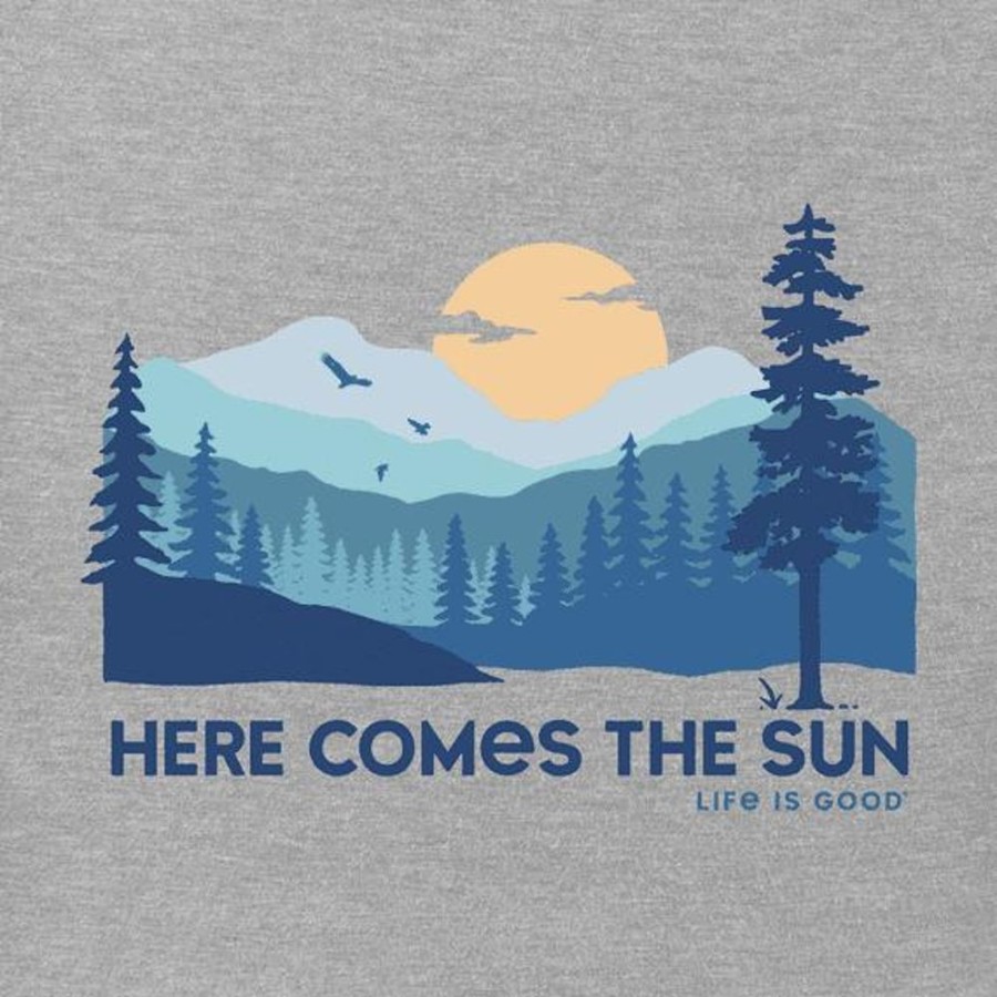 Women Life is Good Graphic Tees | Women'S Here Comes The Sun Evergreens Crusher Vee Heather Gray