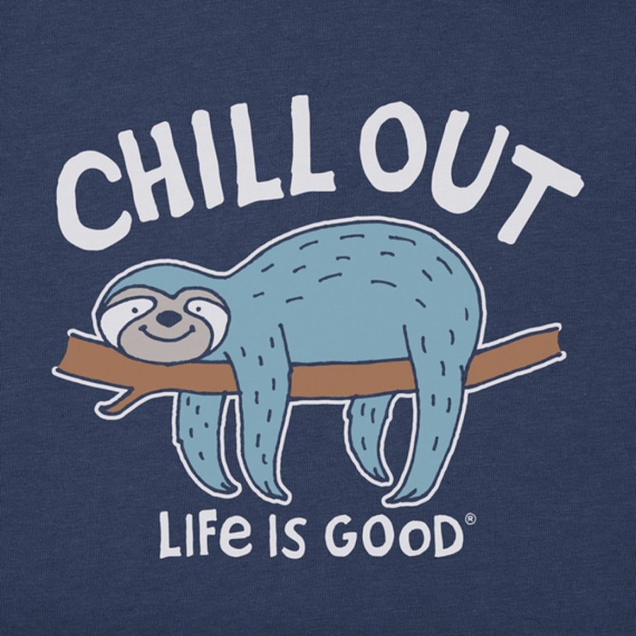 Kids Life is Good Graphic Tees | Kids Chill Out Sloth Crusher Tee Darkest Blue