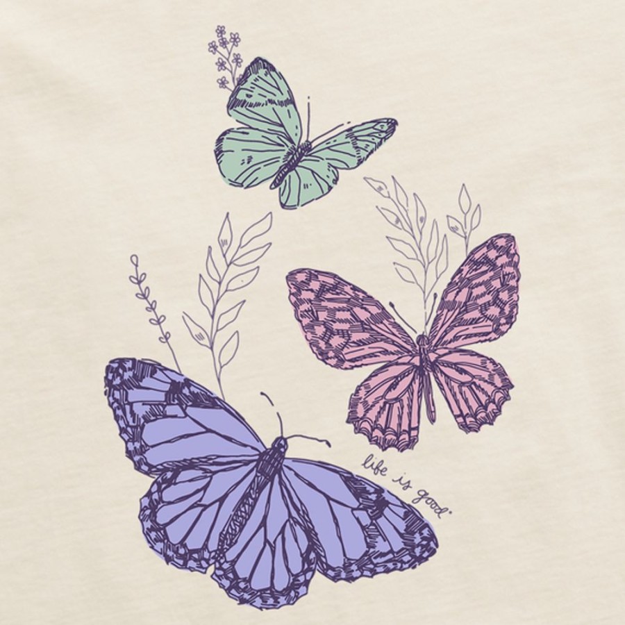 Women Life is Good Boxy Tees | Women'S Wildflower And Butterflies Boxy Crusher Tee Putty White