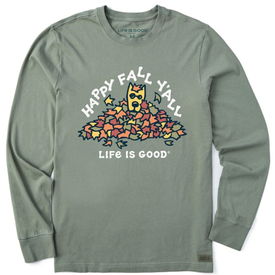 Men Life is Good Graphic Tees | Men'S Rocket Happy Fall Y'All Long Sleeve Crusher Tee Moss Green