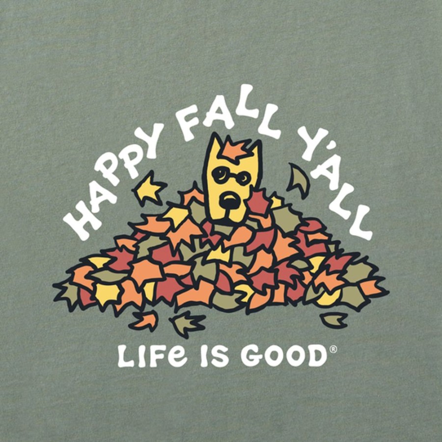 Men Life is Good Graphic Tees | Men'S Rocket Happy Fall Y'All Long Sleeve Crusher Tee Moss Green