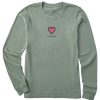 Women Life is Good Graphic Tees | Women'S Heart Long Sleeve Crusher Tee Moss Green