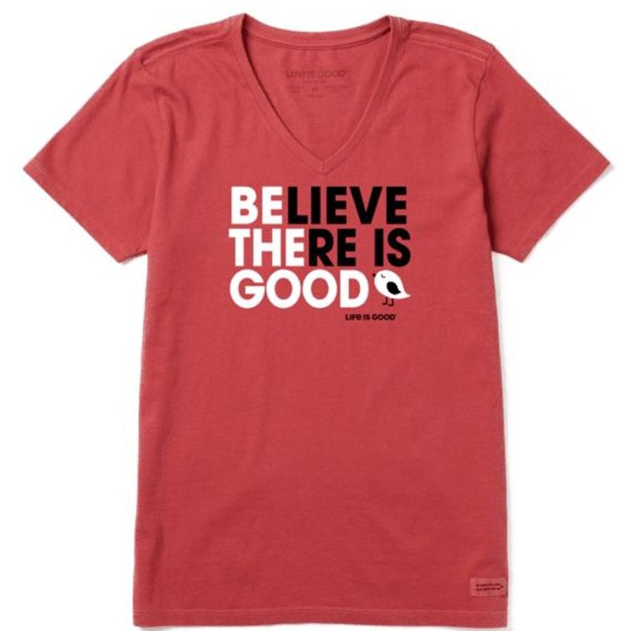 Women Life is Good Graphic Tees | Women'S Be The Good Bird Crusher Vee Faded Red