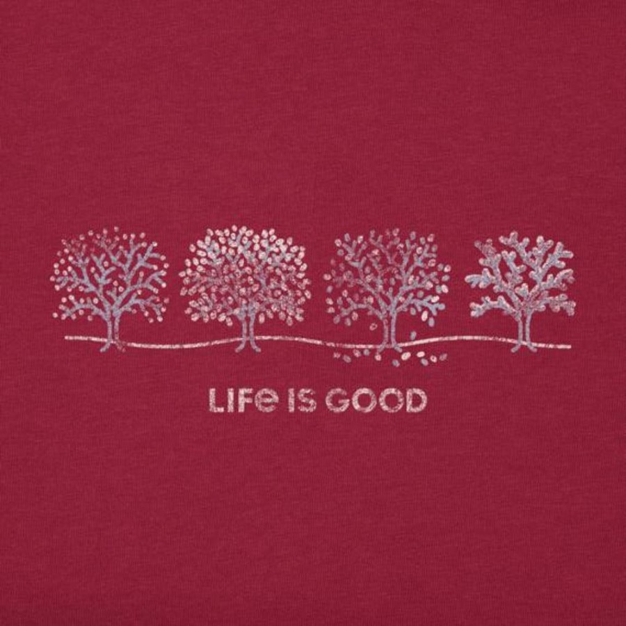 Women Life is Good Graphic Tees | Women'S Four Seasons Trees Long Sleeve Crusher Vee Cranberry Red