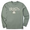 Men Life is Good Graphic Tees | Men'S Irish Clover Long Sleeve Crusher Tee Moss Green