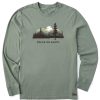 Men Life is Good Graphic Tees | Men'S Peace On Earth Evergreen Silhouette Long Sleeve Crusher Tee Moss Green