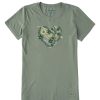 Women Life is Good Graphic Tees | Women'S Clean Autumn Heart Crusher Tee Moss Green