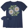 Women Life is Good Graphic Tees | Women'S Nordic Daisies Short Sleeve Tee Darkest Blue