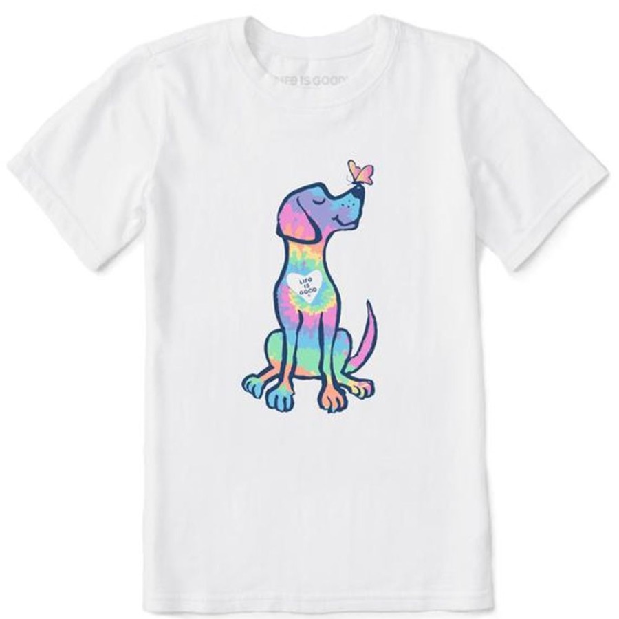 Kids Life is Good Graphic Tees | Kids Tie Dye Spring Dog Crusher Tee Cloud White