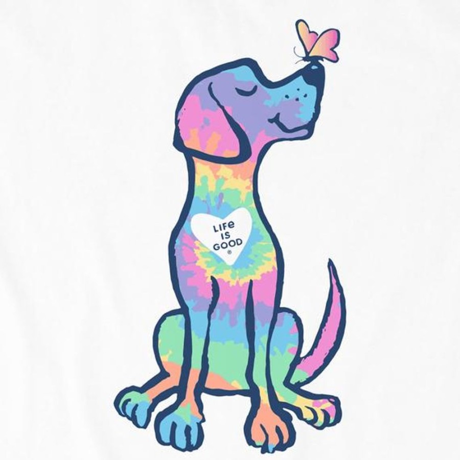 Kids Life is Good Graphic Tees | Kids Tie Dye Spring Dog Crusher Tee Cloud White