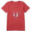 Women Life is Good Graphic Tees | Women'S Heart Stars And Stripes Crusher Vee Faded Red