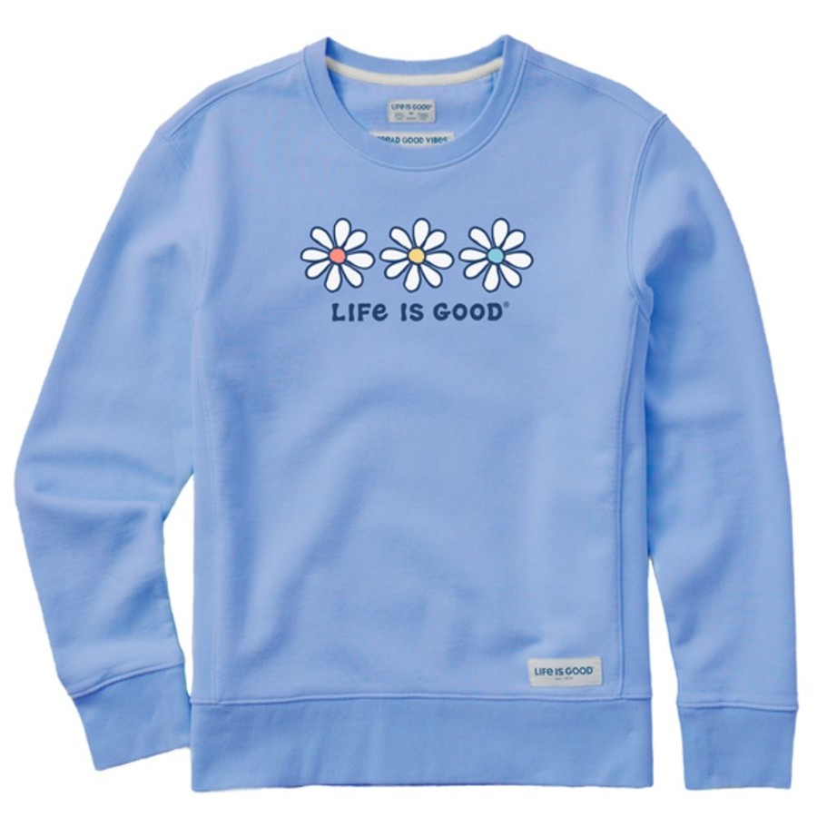 Women Life is Good Sweatshirts & Hoodies | Women'S 3 Daisies Simply True Fleece Crew Cornflower Blue