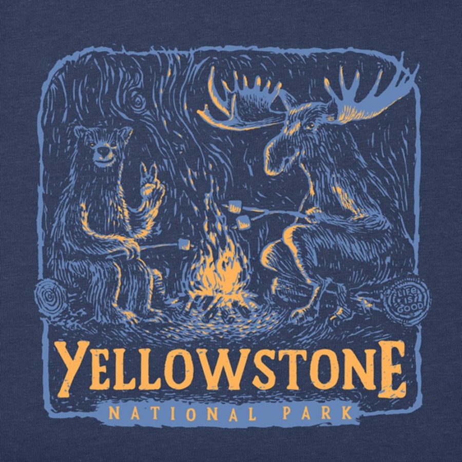 Men Life is Good Graphic Tees | Men'S Yellowstone Bear And Moose Camp Scene Crusher Tee Darkest Blue