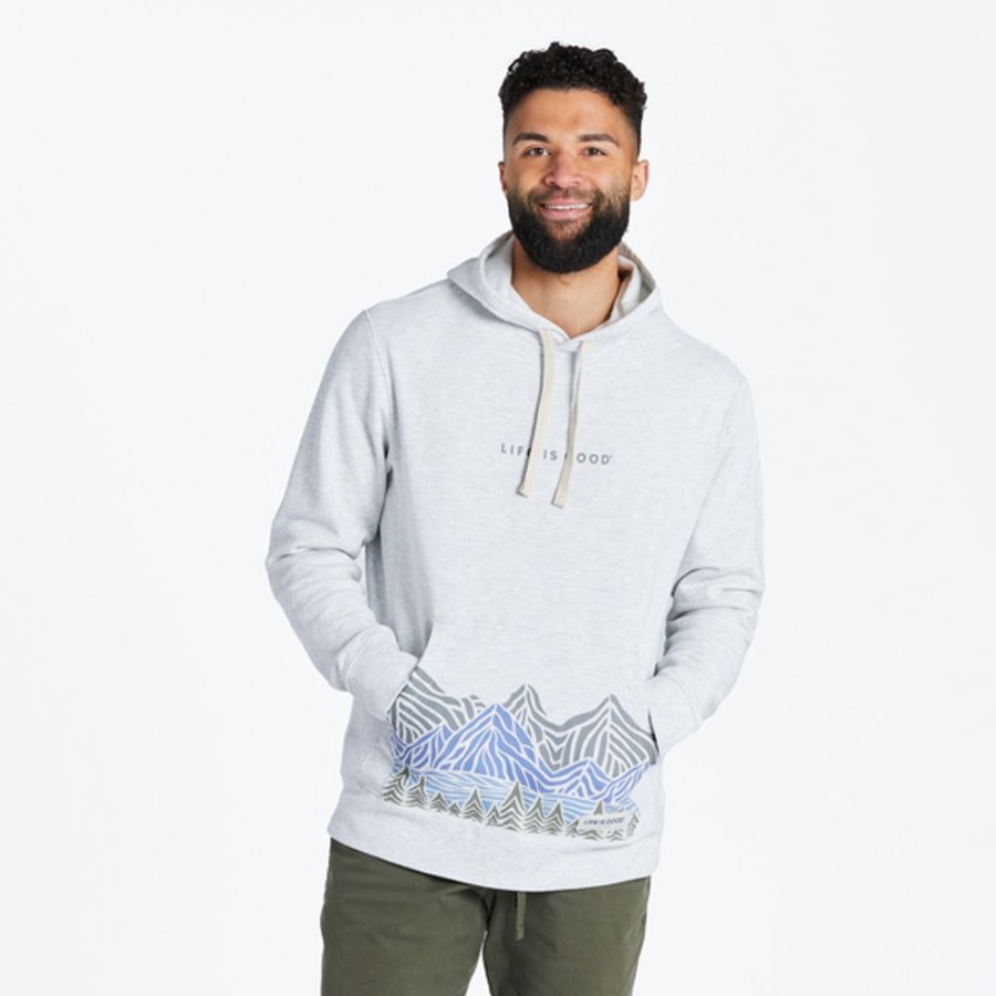 Men Life is Good Sweatshirts & Hoodies | Men'S Woodblock Mountain Scene Simply True Fleece Hoodie Light Heather Gray