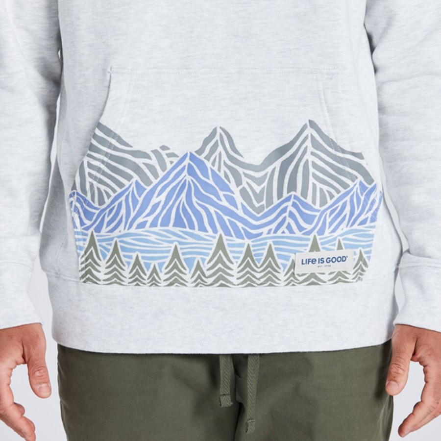 Men Life is Good Sweatshirts & Hoodies | Men'S Woodblock Mountain Scene Simply True Fleece Hoodie Light Heather Gray