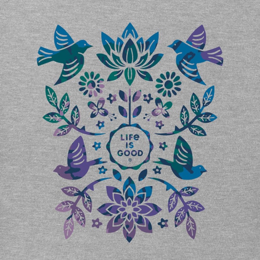 Women Life is Good Graphic Tees | Women'S Folk Art Garden Tie Dye Short Sleeve Vee Heather Gray