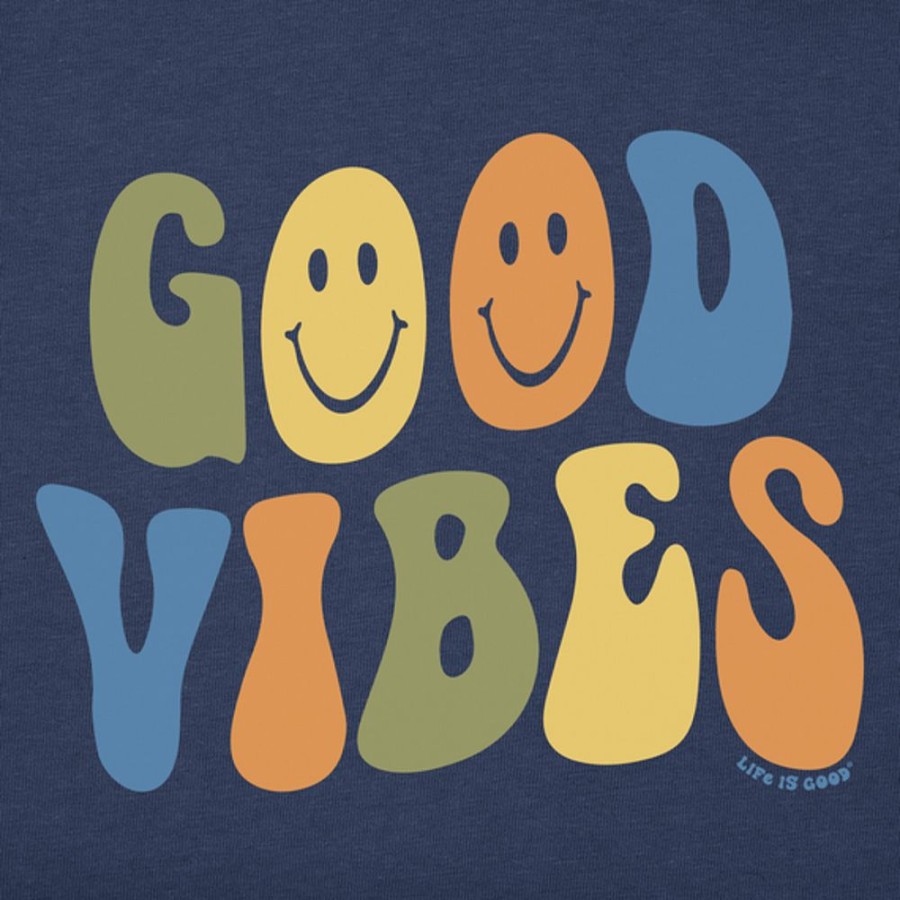 Kids Life is Good Graphic Tees | Kids Groovy Smiley Good Vibes Crusher Tee Darkest Blue