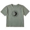 Women Life is Good Boxy Tees | Women'S Woodcut Moon Stars Boxy Crusher Tee Moss Green