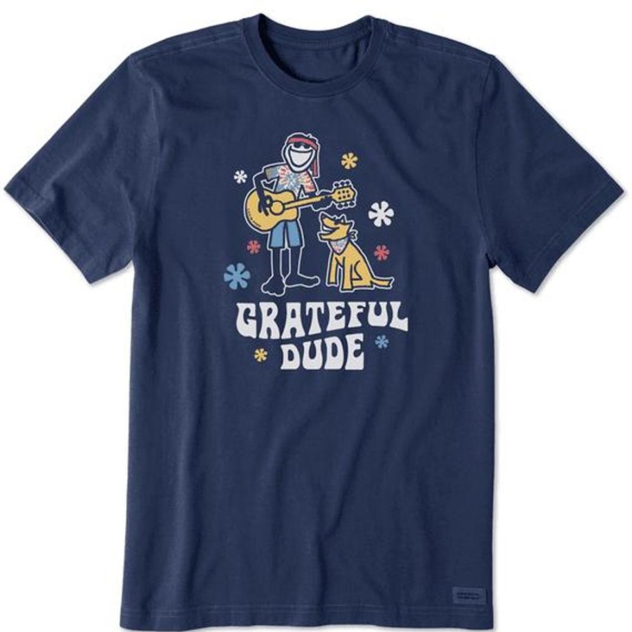 Men Life is Good Graphic Tees | Men'S Jake And Rocket Grateful Dude Short Sleeve Tee Darkest Blue