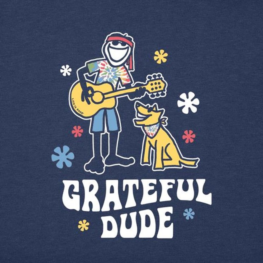 Men Life is Good Graphic Tees | Men'S Jake And Rocket Grateful Dude Short Sleeve Tee Darkest Blue