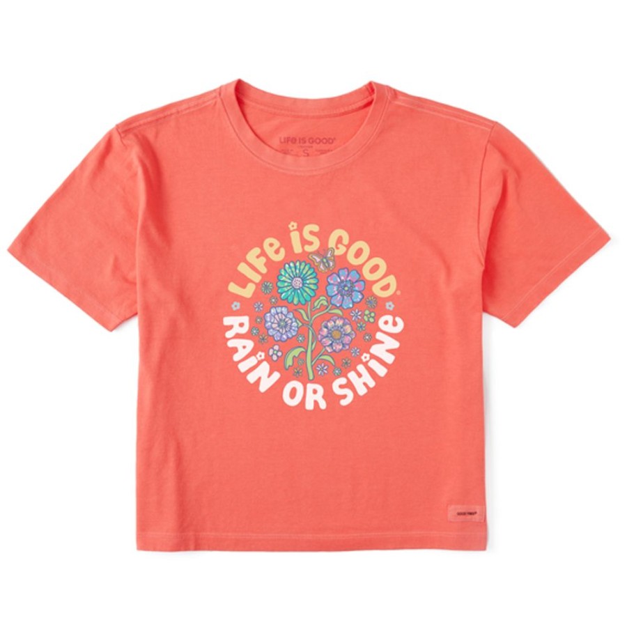 Women Life is Good Boxy Tees | Women'S Tie Dye Rain Or Shine Trippy Boxy Crusher Tee Mango Orange