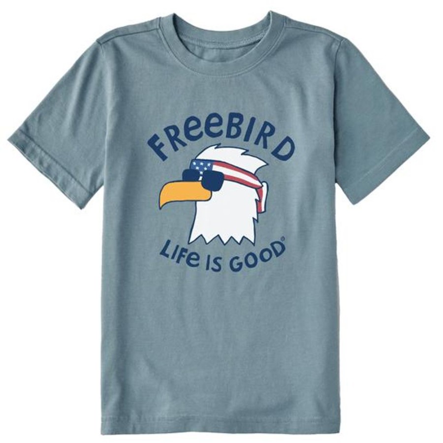 Kids Life is Good Graphic Tees | Kids Freebird Cool Eagle Crusher Tee Smoky Blue