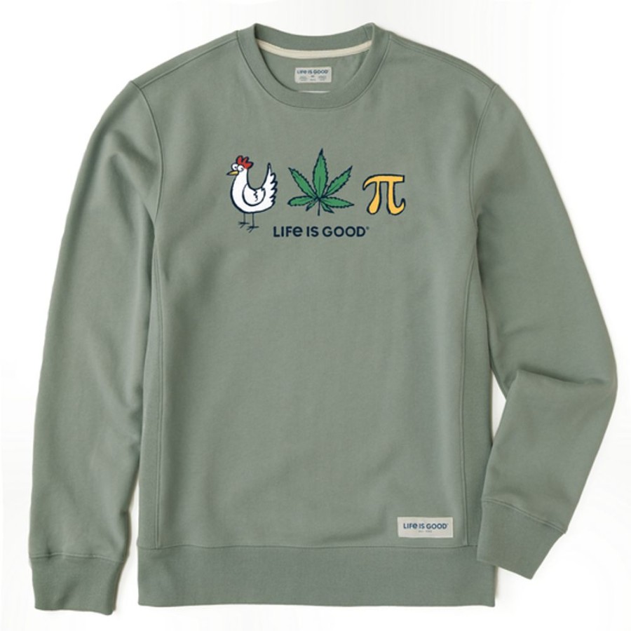 Men Life is Good Sweatshirts & Hoodies | Men'S Chicken Pot Pi Icons Simply True Fleece Crew Moss Green