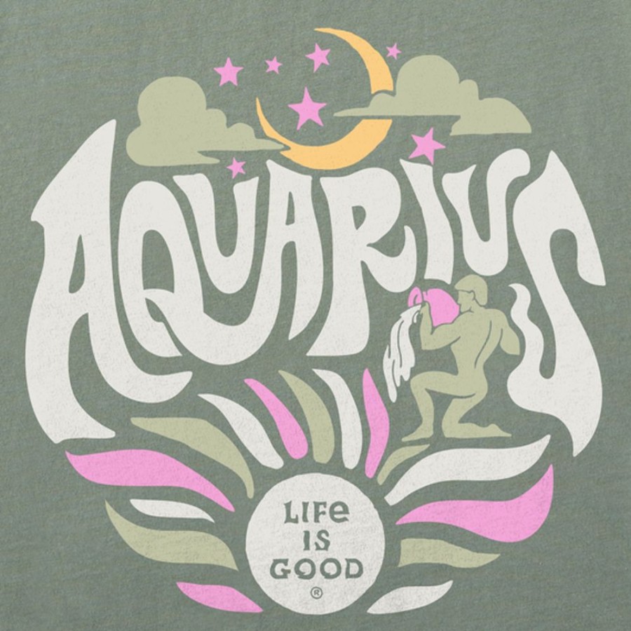 Women Life is Good Boxy Tees | Women'S Aquarius Zodiac Vibes Boxy Crusher Tee Moss Green