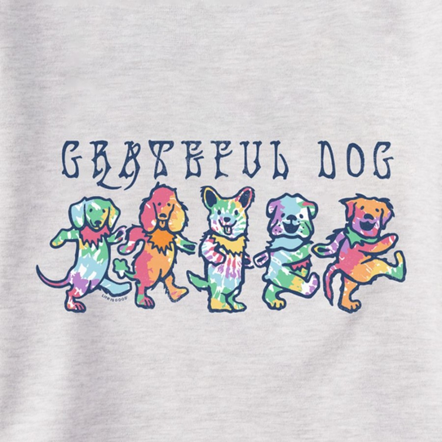 Women Life is Good Sweatshirts & Hoodies | Women'S Tie Dye Grateful Dog Simply True Fleece Crew Light Heather Gray