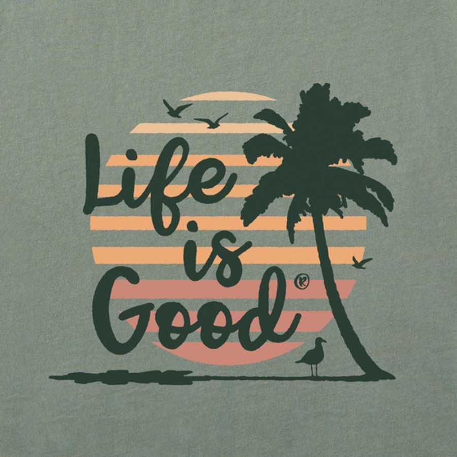 Women Life is Good Graphic Tees | Women'S Matchbook Circle Palms Long Sleeve Crusher-Lite Hooded Tee Moss Green