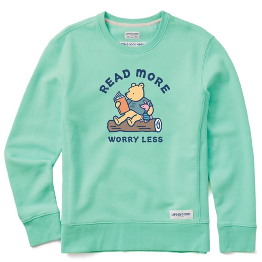 Women Life is Good Sweatshirts & Hoodies | Women'S Winnie Read More Worry Less Simply True Fleece Crew Spearmint Green