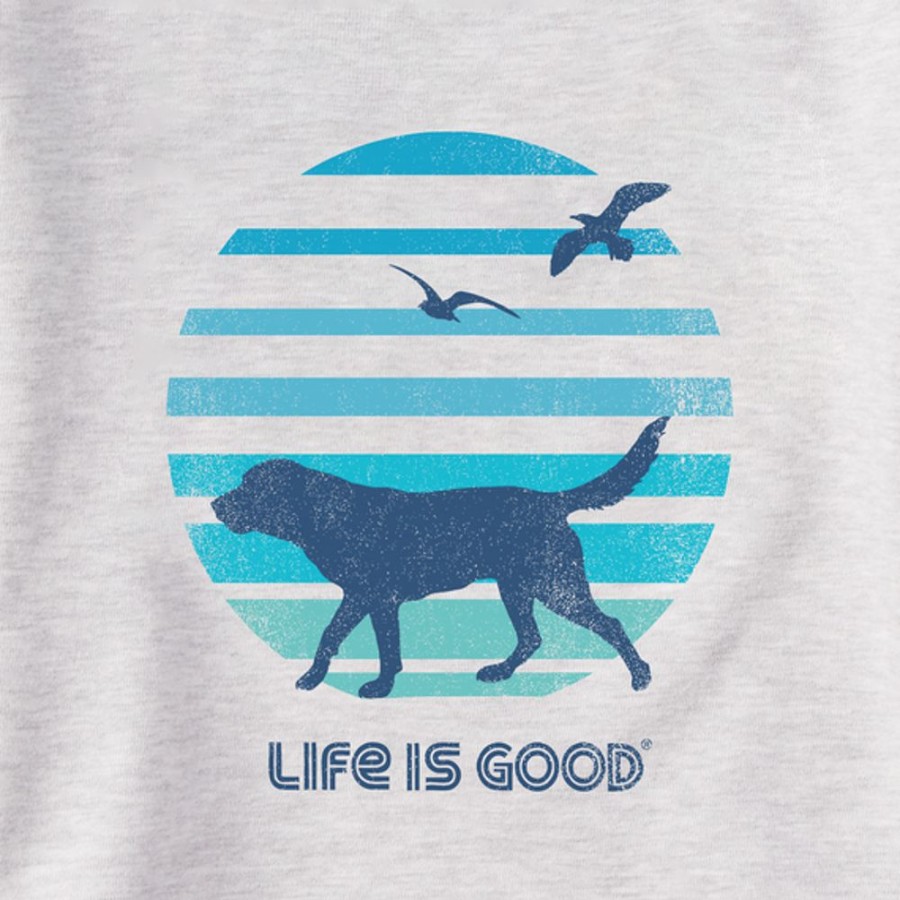 Women Life is Good Sweatshirts & Hoodies | Women'S 70'S Retro Dog Beach Walk Simply True Fleece Crew Light Heather Gray