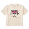 Women Life is Good Boxy Tees | Women'S Quirky London Calling Flag Boxy Crusher Tee Putty White