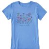 Women Life is Good Graphic Tees | Women'S Realaxed Peaceful Wildflowers & Insects Crusher Tee Cornflower Blue