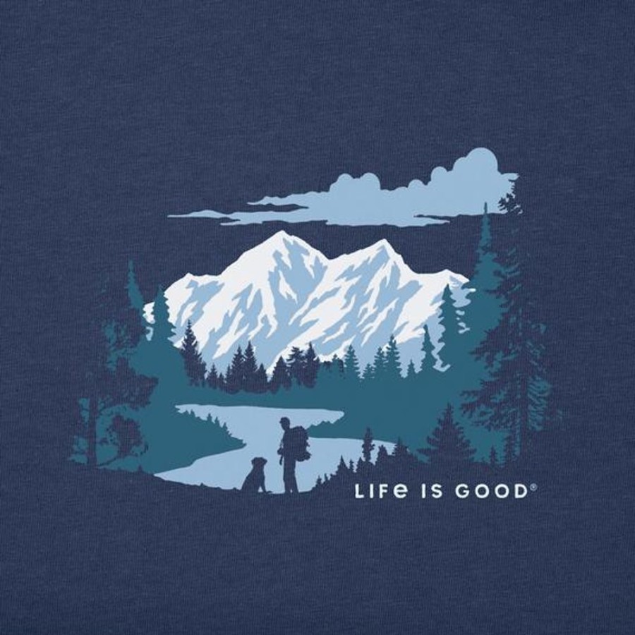 Men Life is Good Graphic Tees | Men'S Winter Hike Crusher Tee Darkest Blue