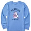 Kids Life is Good Graphic Tees | Kids Naive Reading Is Magic Unicorn Long Sleeve Crusher Tee Cornflower Blue