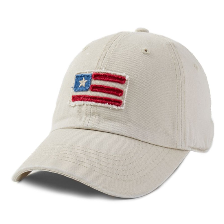 Women Life is Good Hats | American Flag Tattered Chill Cap Bone