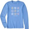 Women Life is Good Graphic Tees | Women'S Watercolor Grid Of Painted Daisies Long Sleeve Crusher Tee Cornflower Blue