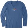 Women Life is Good Graphic Tees | Women'S Three Daisies Long Sleeve Crusher Vee Vintage Blue