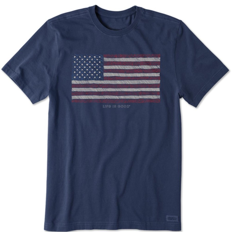 Men Life is Good Graphic Tees | Men'S Yankee Doodle Flag Short Sleeve Tee Darkest Blue