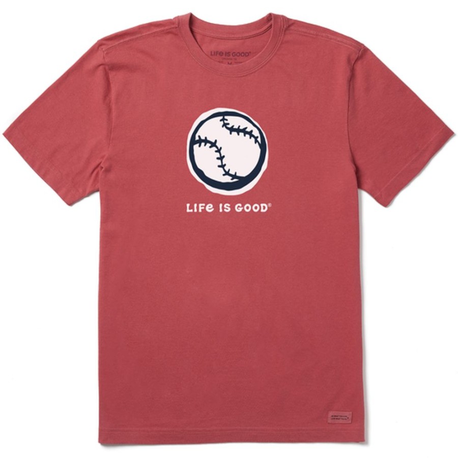 Men Life is Good Graphic Tees | Men'S Baseball Sketch Crusher Tee Faded Red